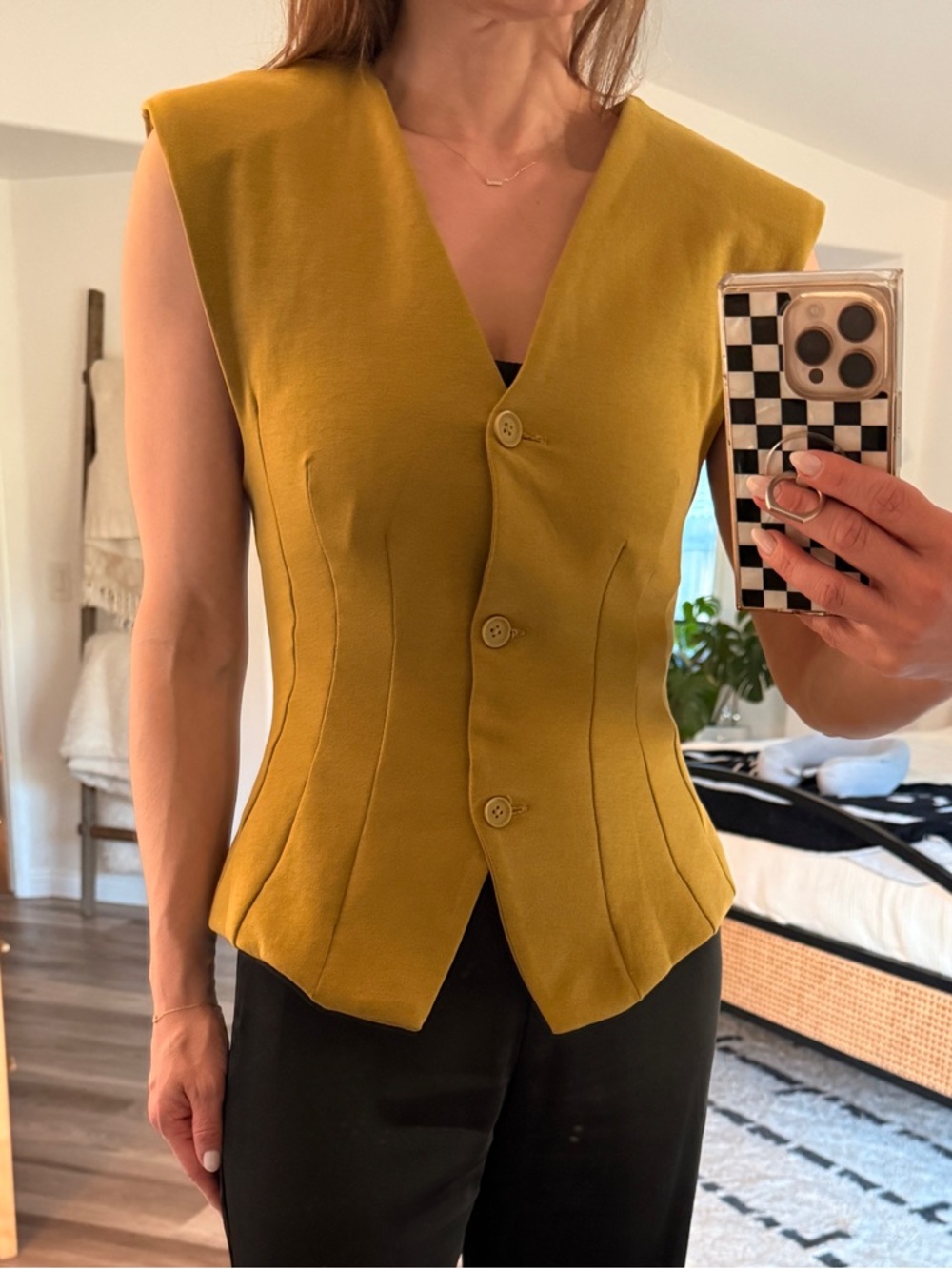 Zara mustard yellow fitted top with shoulder pads